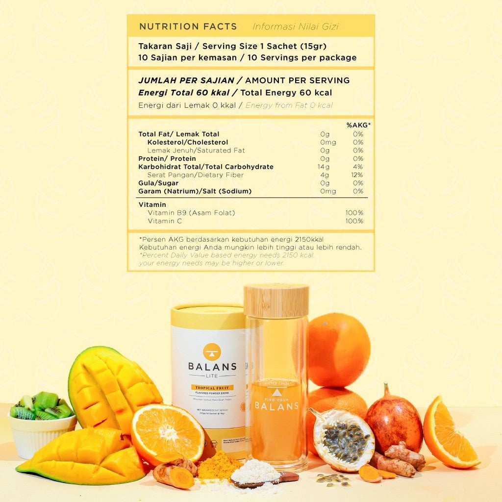 Balans Tube Recharge, Active & Lite Fiber & Probiotic Drink 1 Box Isi 14 Sachet
