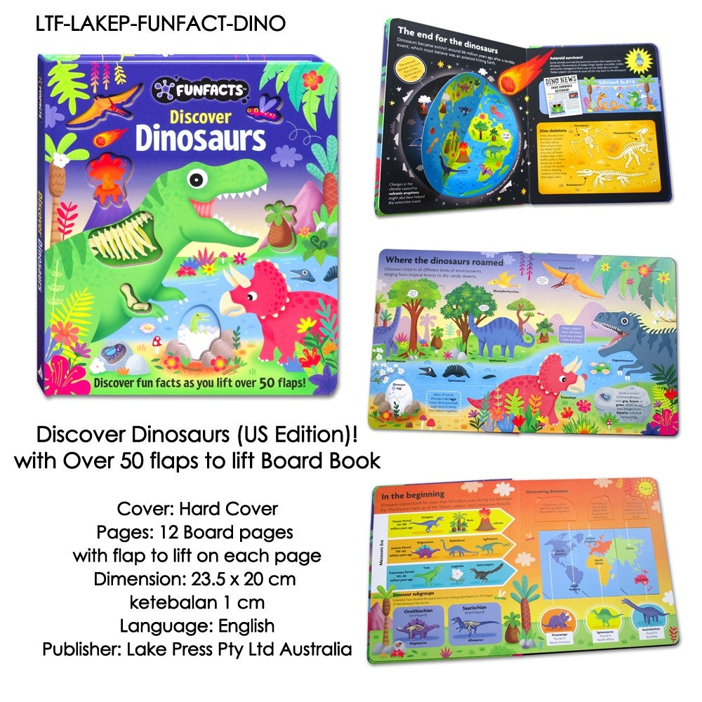 FunFacts Discover the Human Body, Solar System, Dinosaurs, Explore Construction, Baby Animals Board Book with over 50 Flaps to Lift