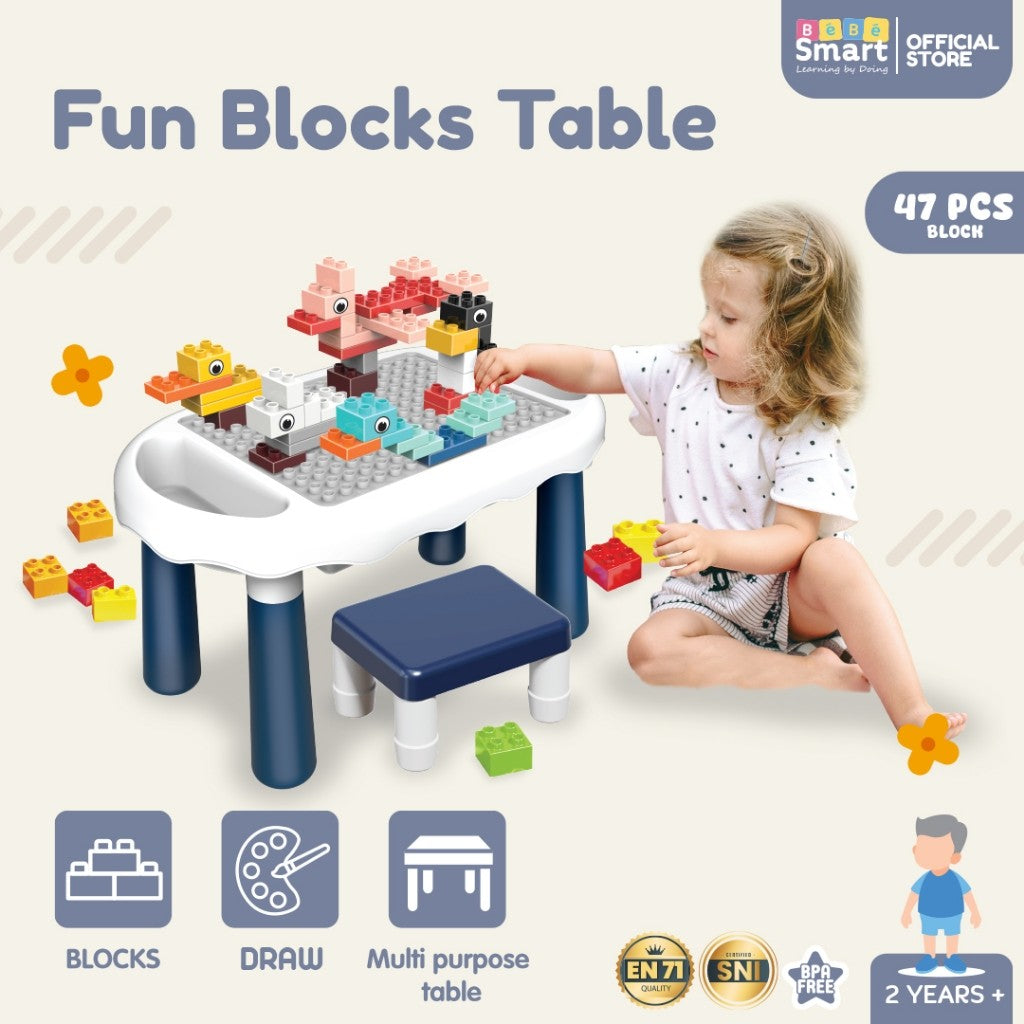 Mainan Meja Balok Multifungsi | BEBE SMART Fun Blocks Table | Meja Mainan Edukasi Blok Susun