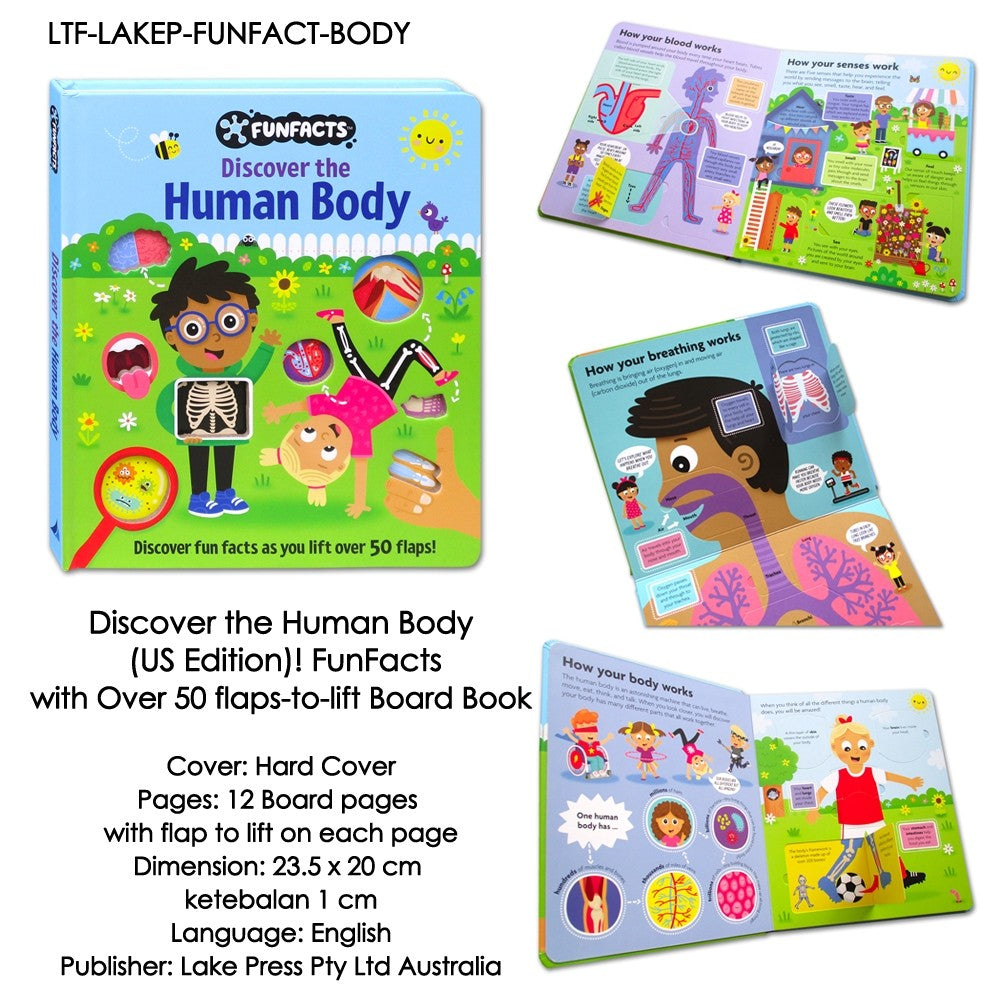 FunFacts Discover the Human Body, Solar System, Dinosaurs, Explore Construction, Baby Animals Board Book with over 50 Flaps to Lift
