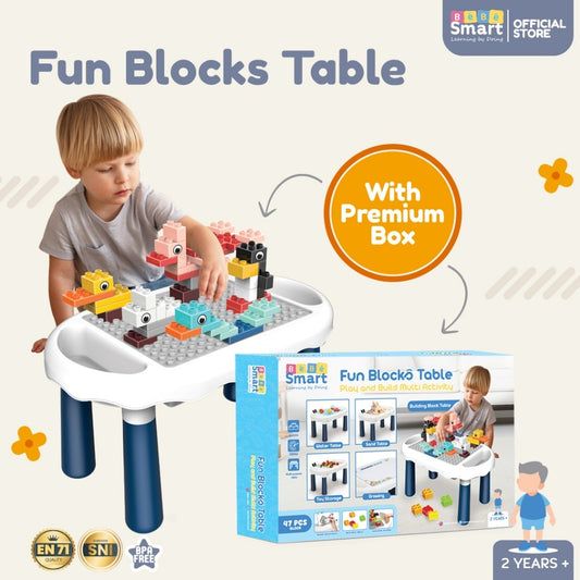 Mainan Meja Balok Multifungsi | BEBE SMART Fun Blocks Table | Meja Mainan Edukasi Blok Susun