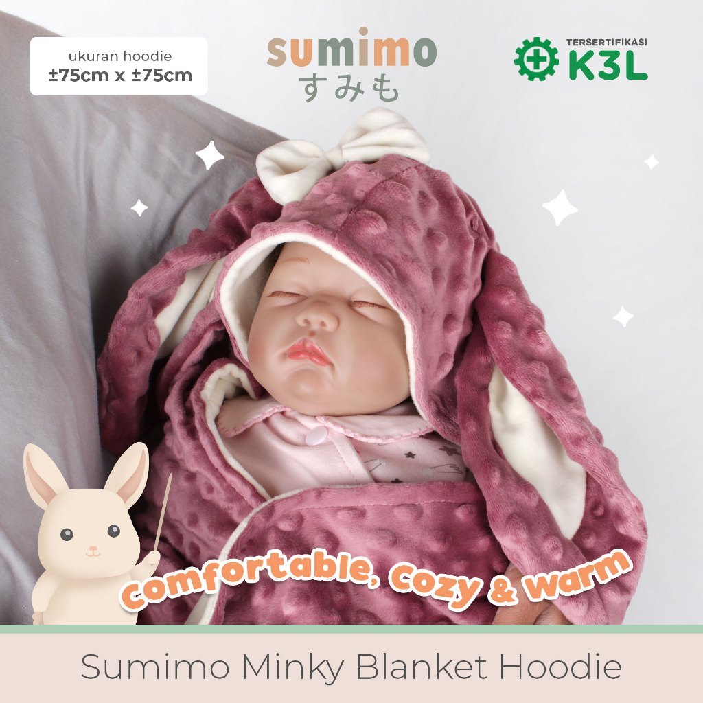 Sumimo Minky Blanket Hoodie Rabbit Matte Purple/ Selimut Topi Kelinci Bahan Minky