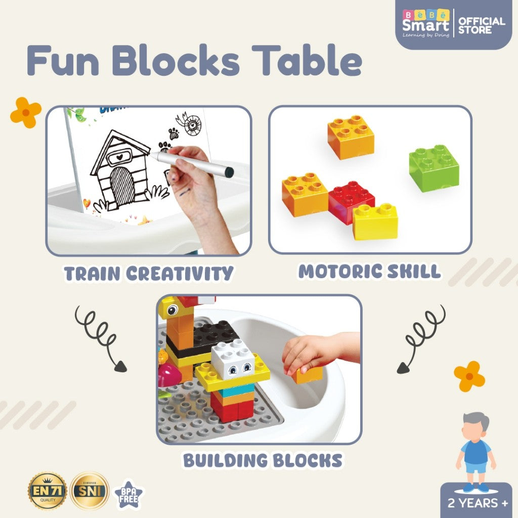 Mainan Meja Balok Multifungsi | BEBE SMART Fun Blocks Table | Meja Mainan Edukasi Blok Susun