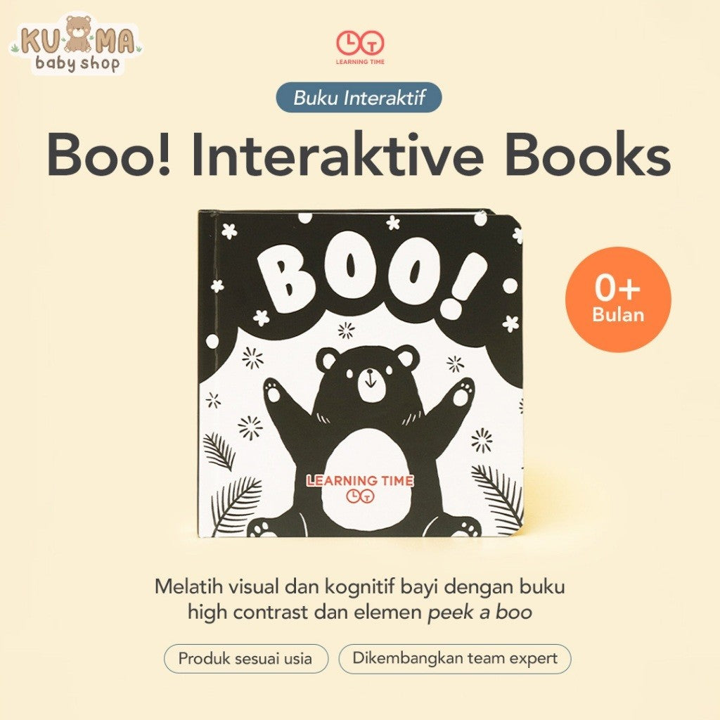 Learning Time- Boo!- Interactive Book/ Buku Newborn/ High Contrast Book Newborn/Buku Kontras Bayi Newborn/ Storytelling Series