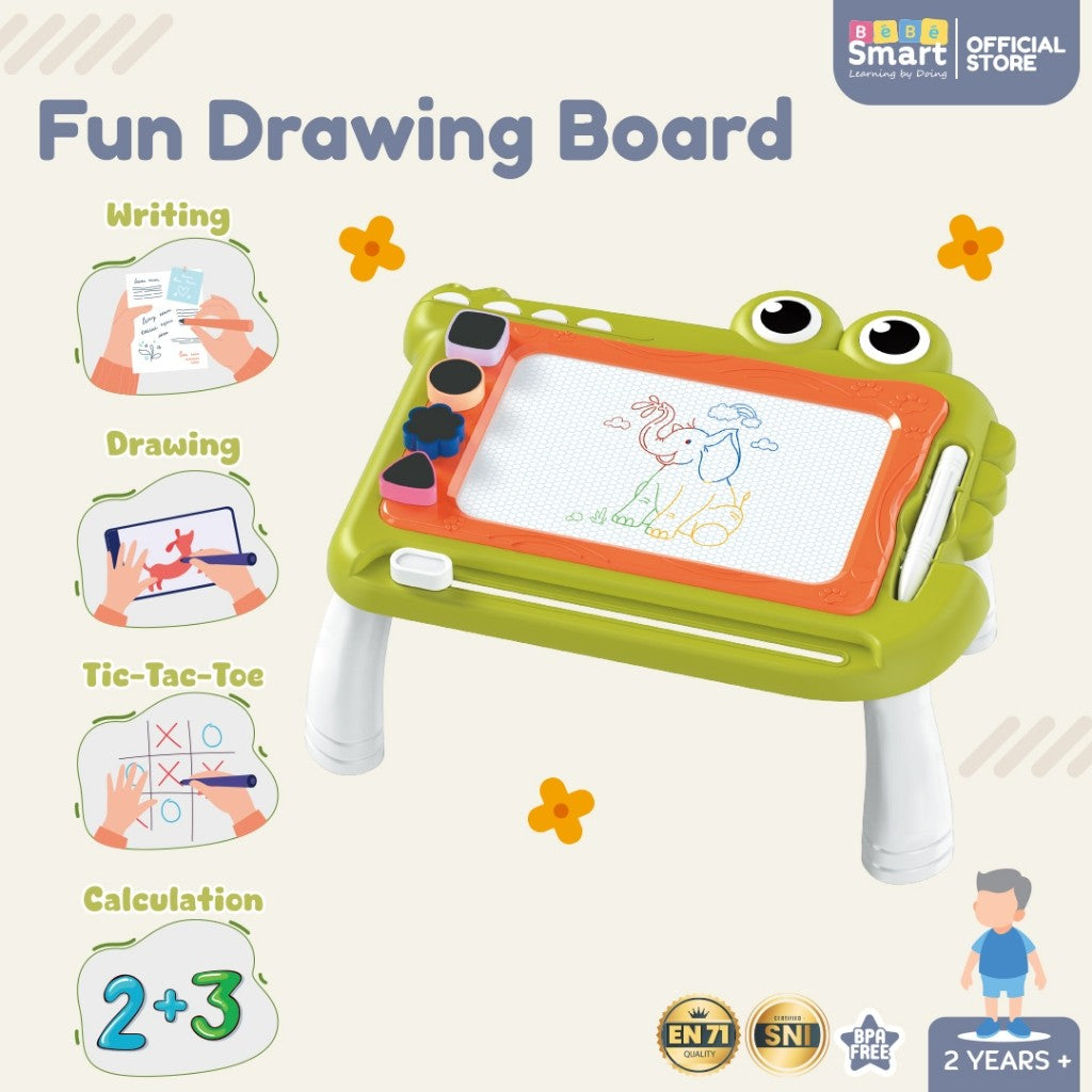 Drawing Board Magnetic | BEBE SMART Fun Drawing Board | Papan Tulis Magnet Warna | Meja Belajar Anak