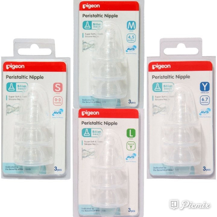 PIGEON MURAH PERISTALTIC SLIM NECK NIPPLE 3PCS BLISTER STRETCHABLE /  NIPPLE SML&Y DOT LEMBUT