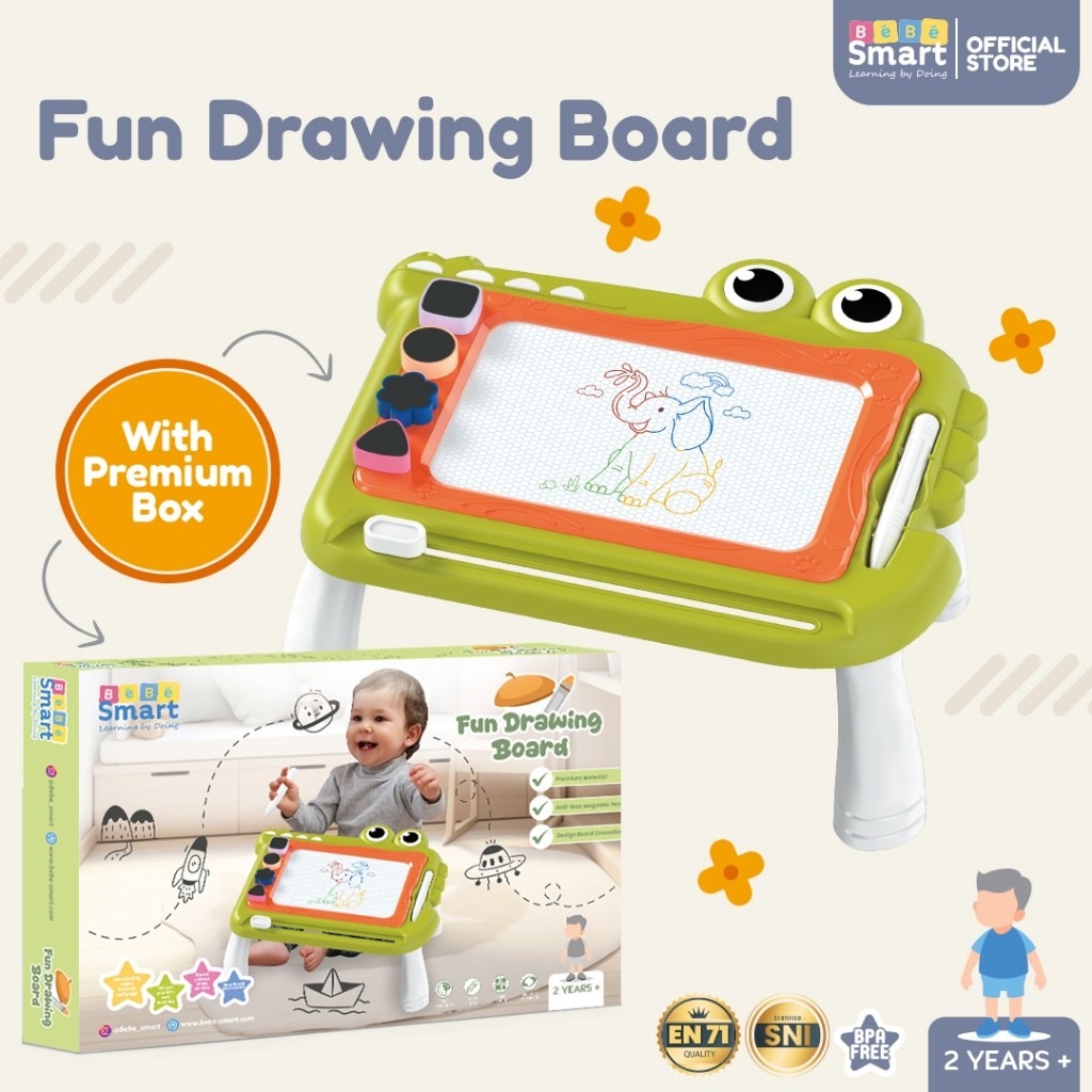 Drawing Board Magnetic | BEBE SMART Fun Drawing Board | Papan Tulis Magnet Warna | Meja Belajar Anak