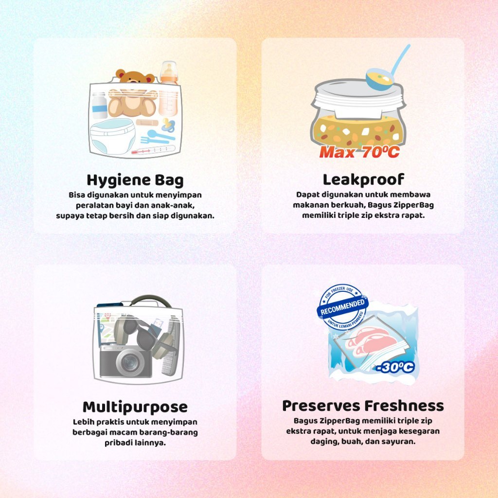 Bagus Kantong Penyimpanan Makanan Zipper Bag 20 Pcs/Pack Ukuran 18x23 cm - Food Grade & BPA Free