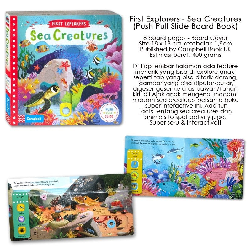 Campbell Push Pull Slide Interactive Board Book - Busy Zoo - Busy Safari - First Explorers Sea Creatures - My Body & others