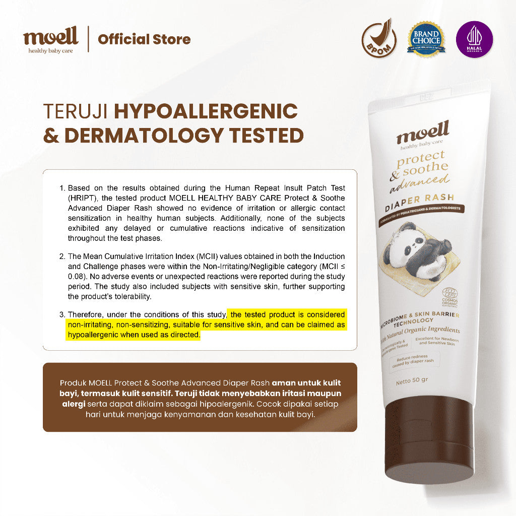 [BARU!] Moell Diaper Rash Advanced 50gr - Krim Popok Redakan dan Cegah Ruam Popok - Bebas Ruam Nyaman Seharian - Organic Calendula oil, Zinc Oxide, Postbiotic