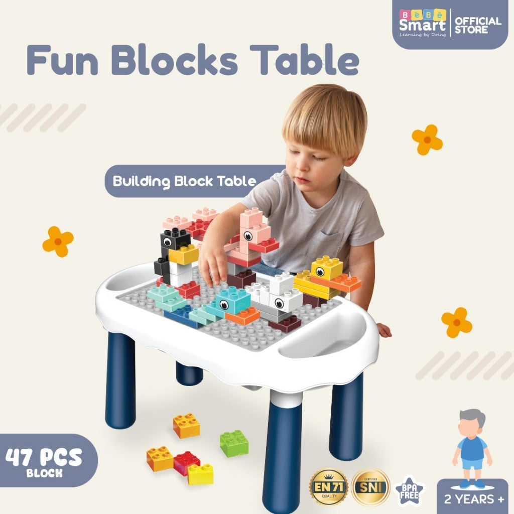 Mainan Meja Balok Multifungsi | BEBE SMART Fun Blocks Table | Meja Mainan Edukasi Blok Susun