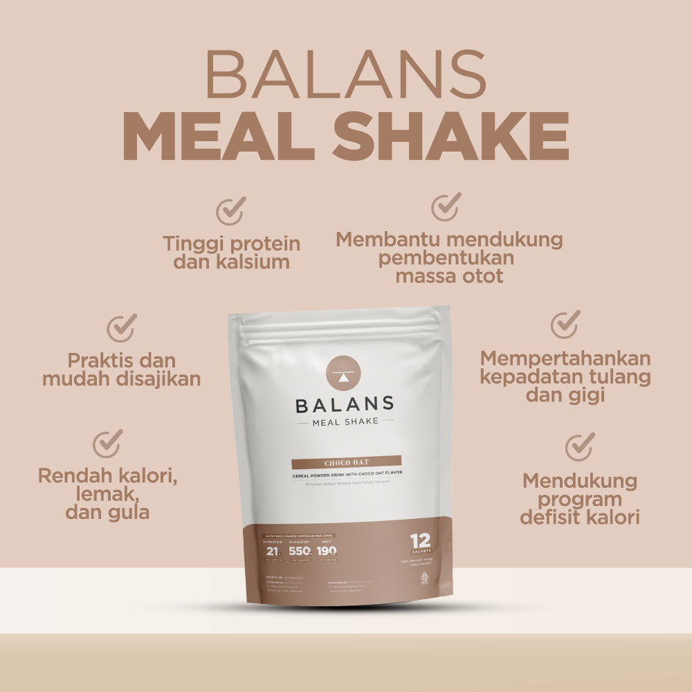 Balans Meal Shake | Choco Oat | Susu Protein & Tinggi Kalsium Rendah Kalori | 12s