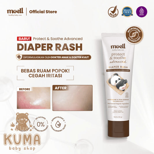 [BARU!] Moell Diaper Rash Advanced 50gr - Krim Popok Redakan dan Cegah Ruam Popok - Bebas Ruam Nyaman Seharian - Organic Calendula oil, Zinc Oxide, Postbiotic