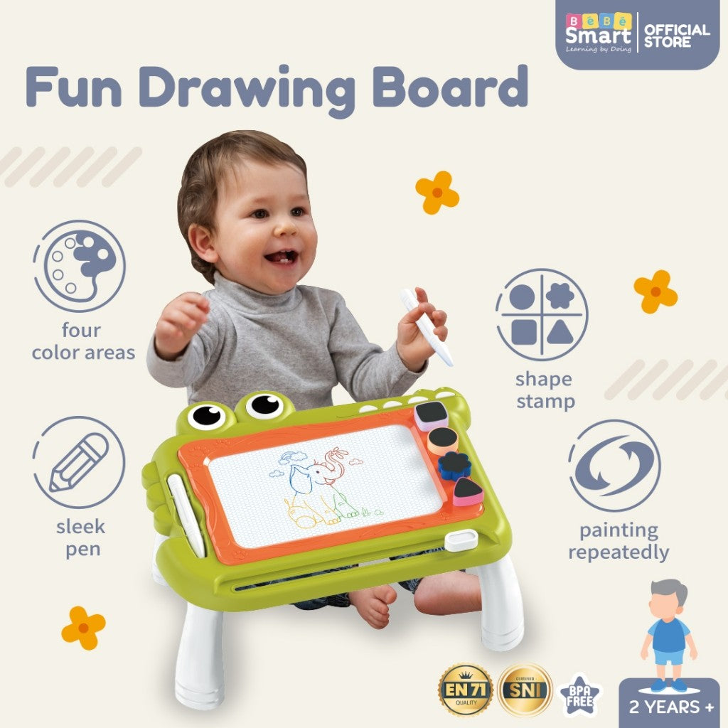 Drawing Board Magnetic | BEBE SMART Fun Drawing Board | Papan Tulis Magnet Warna | Meja Belajar Anak