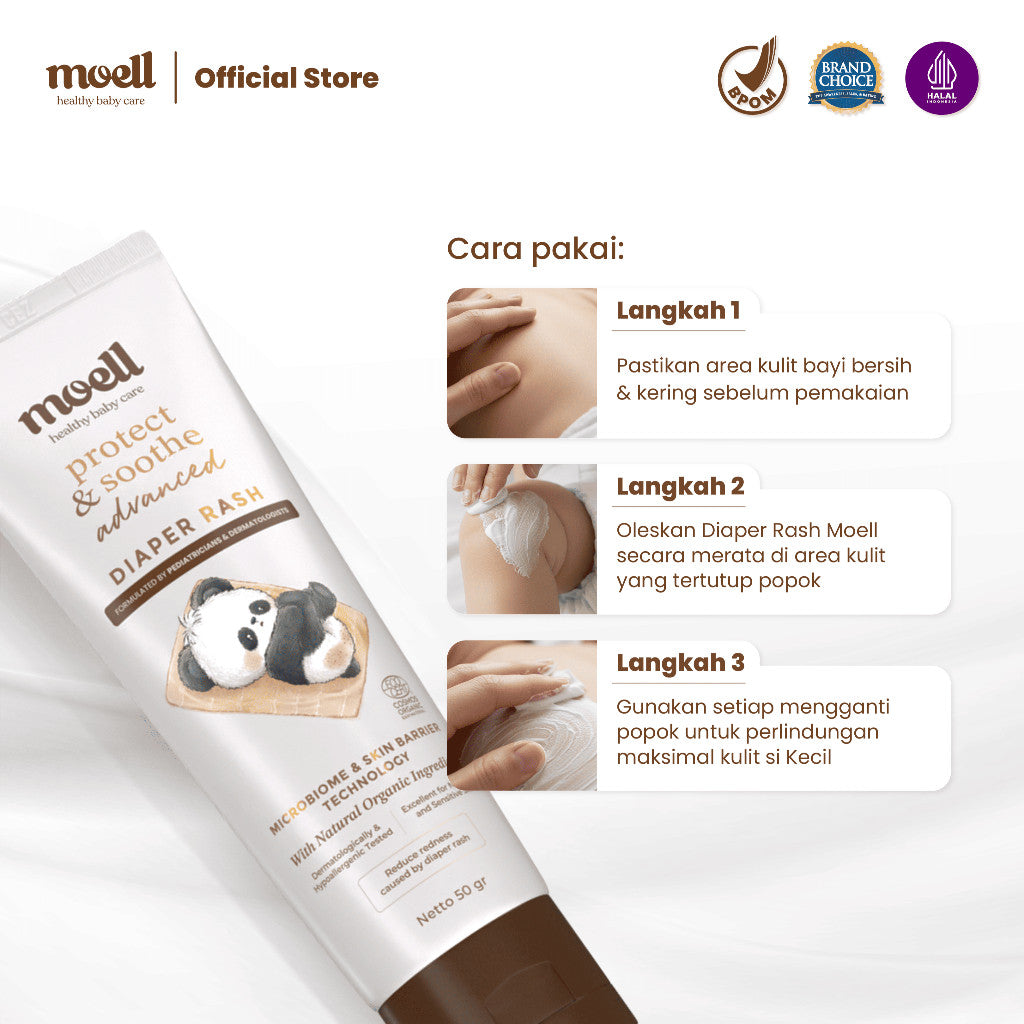 [BARU!] Moell Diaper Rash Advanced 50gr - Krim Popok Redakan dan Cegah Ruam Popok - Bebas Ruam Nyaman Seharian - Organic Calendula oil, Zinc Oxide, Postbiotic