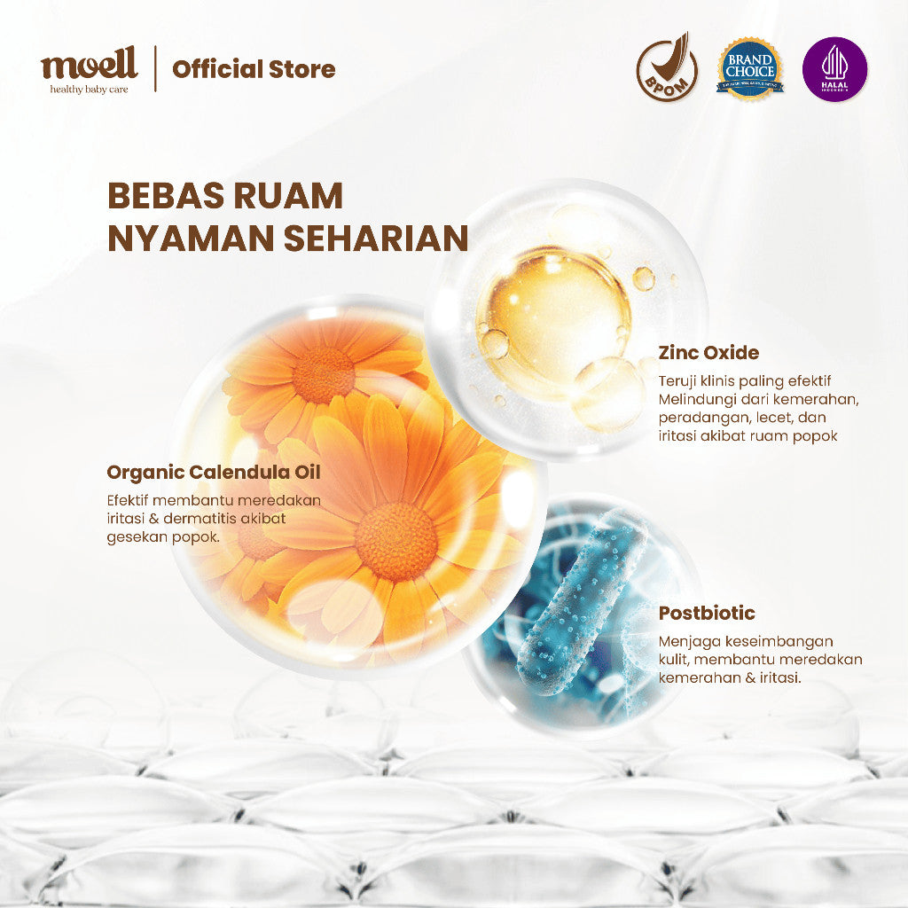 [BARU!] Moell Diaper Rash Advanced 50gr - Krim Popok Redakan dan Cegah Ruam Popok - Bebas Ruam Nyaman Seharian - Organic Calendula oil, Zinc Oxide, Postbiotic