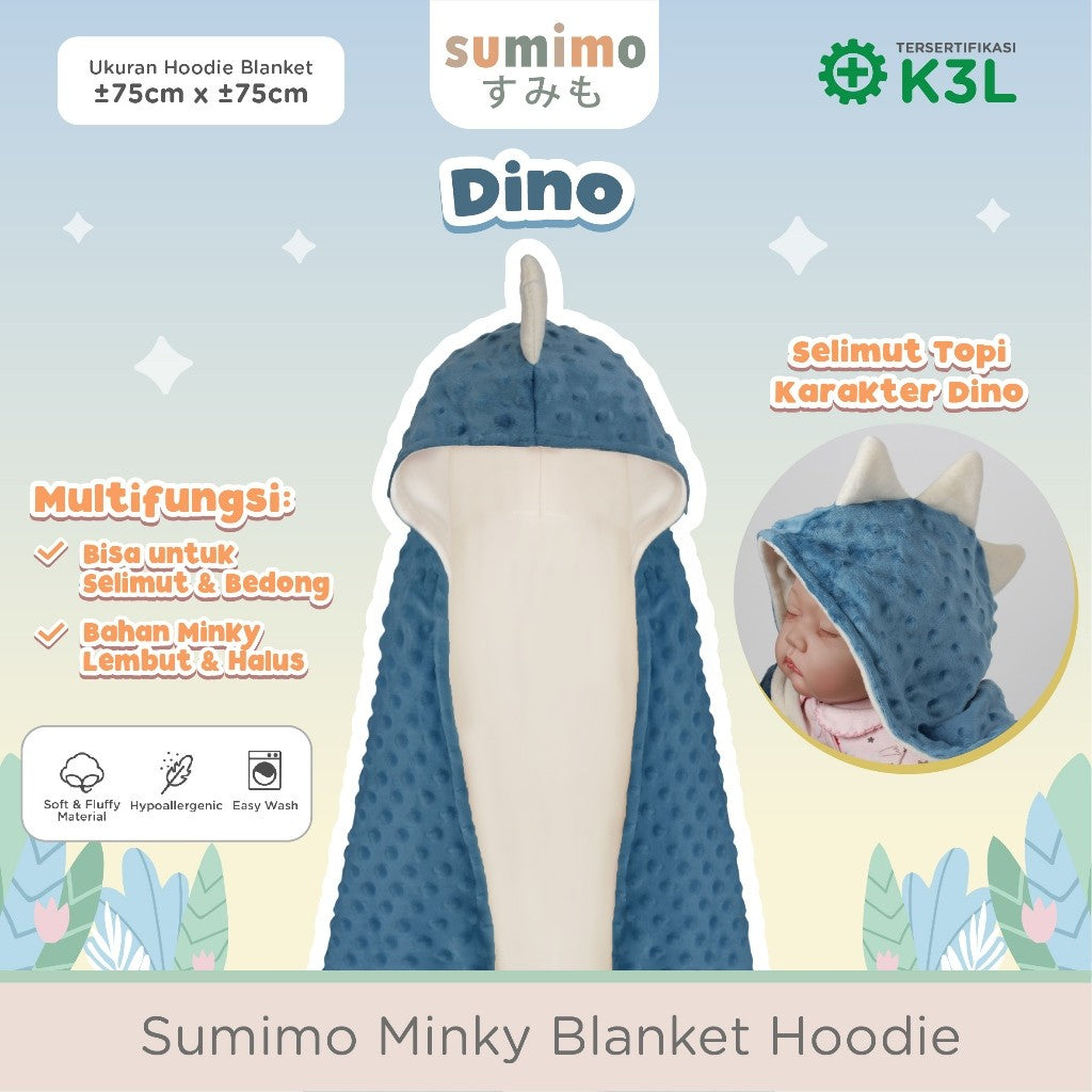 Sumimo Minky Blanket Hoodie Dino River Blue/ Selimut Topi Dino Bahan Minky