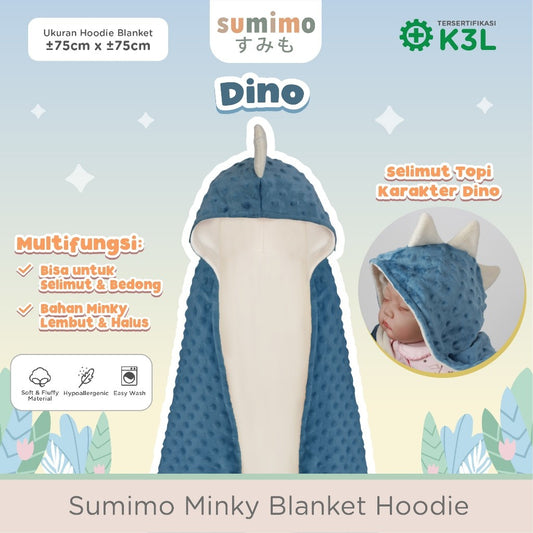 Sumimo Minky Blanket Hoodie Dino River Blue/ Selimut Topi Dino Bahan Minky