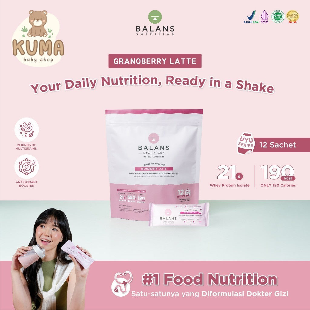 BALANS Meal Shake UYU Series | Granoberry Latte | Susu Protein & Tinggi Kalsium Rendah Kalori | 12s