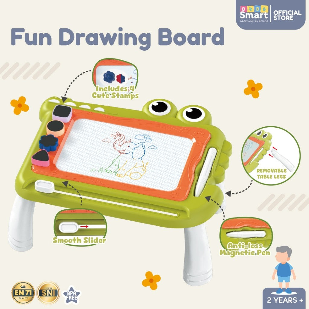 Drawing Board Magnetic | BEBE SMART Fun Drawing Board | Papan Tulis Magnet Warna | Meja Belajar Anak