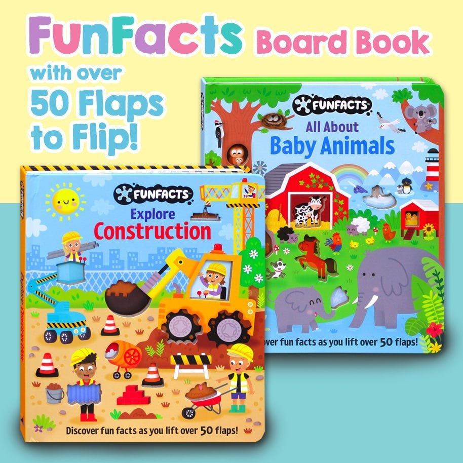 FunFacts Discover the Human Body, Solar System, Dinosaurs, Explore Construction, Baby Animals Board Book with over 50 Flaps to Lift