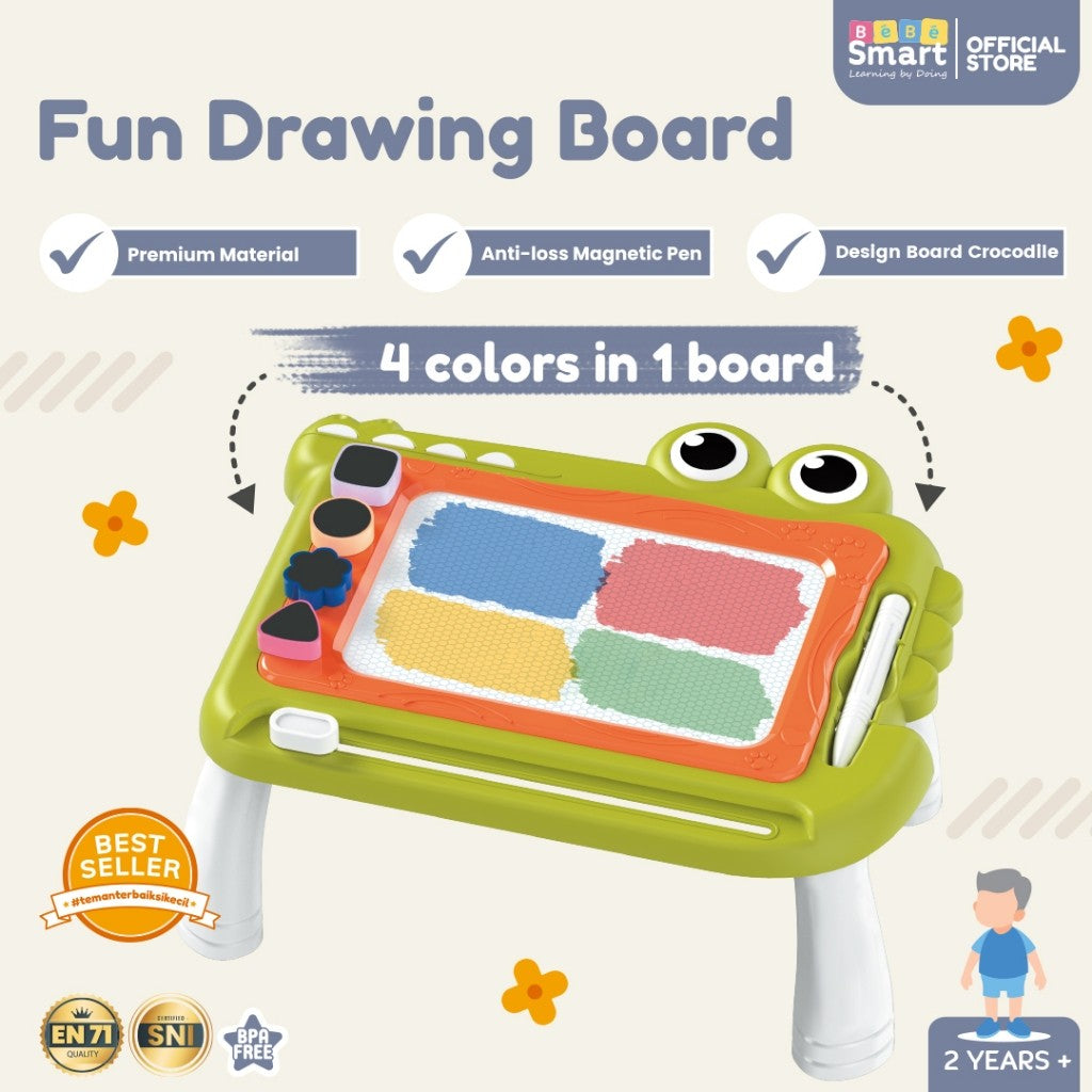 Drawing Board Magnetic | BEBE SMART Fun Drawing Board | Papan Tulis Magnet Warna | Meja Belajar Anak