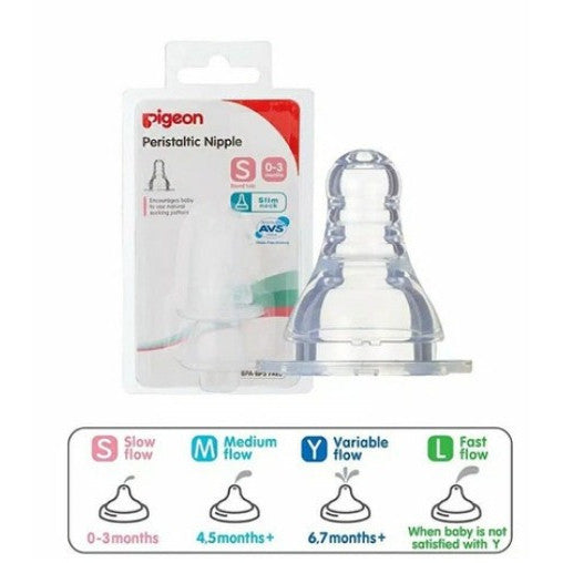 PIGEON MURAH PERISTALTIC SLIM NECK NIPPLE 3PCS BLISTER STRETCHABLE /  NIPPLE SML&Y DOT LEMBUT