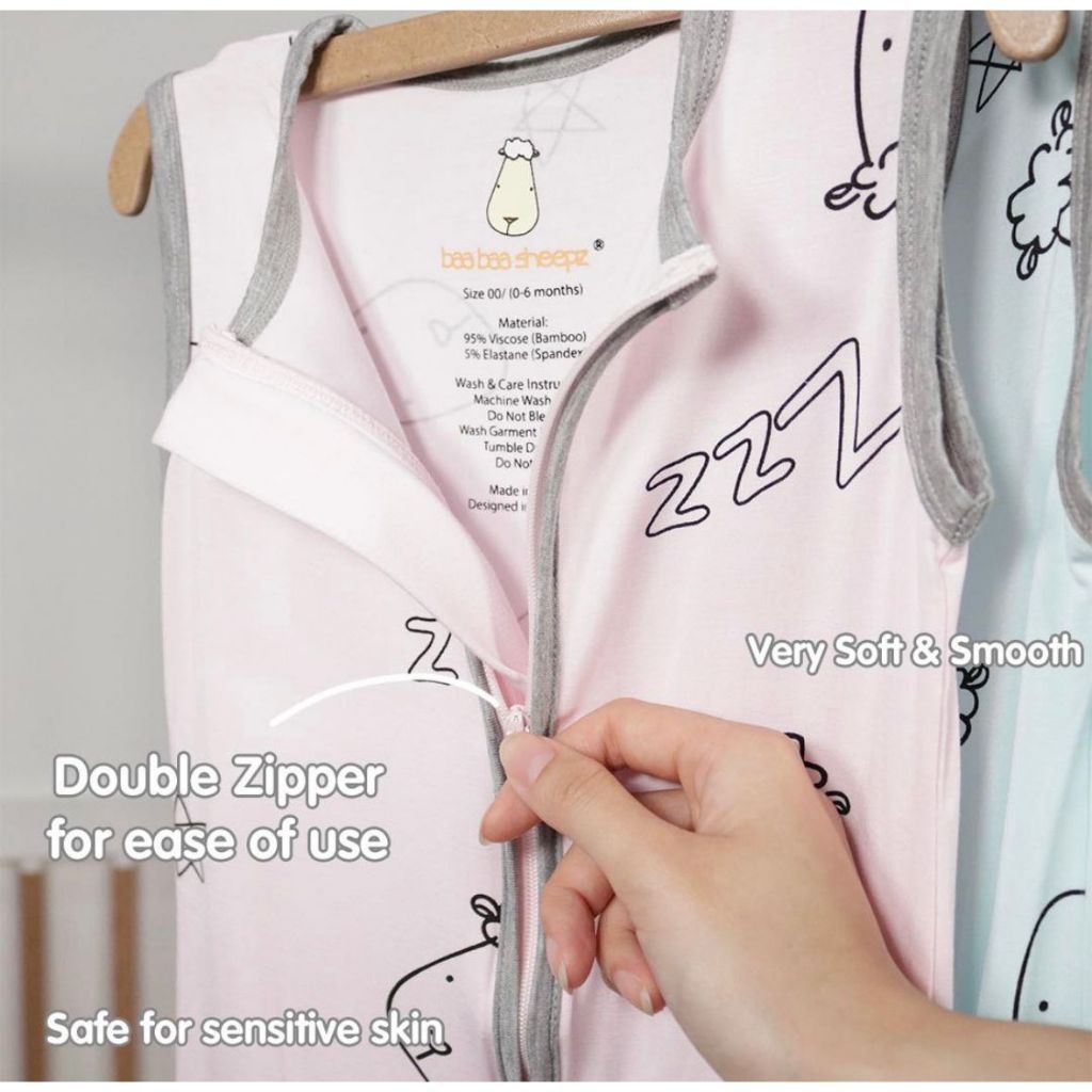 Baabaasheepz Wearable Blanket Zip Sweet Dreams Baa Baa / Bedong Instan | selimut baju bayi newborn bahan bamboo lembut anti bakteri untuk kulit sensitif