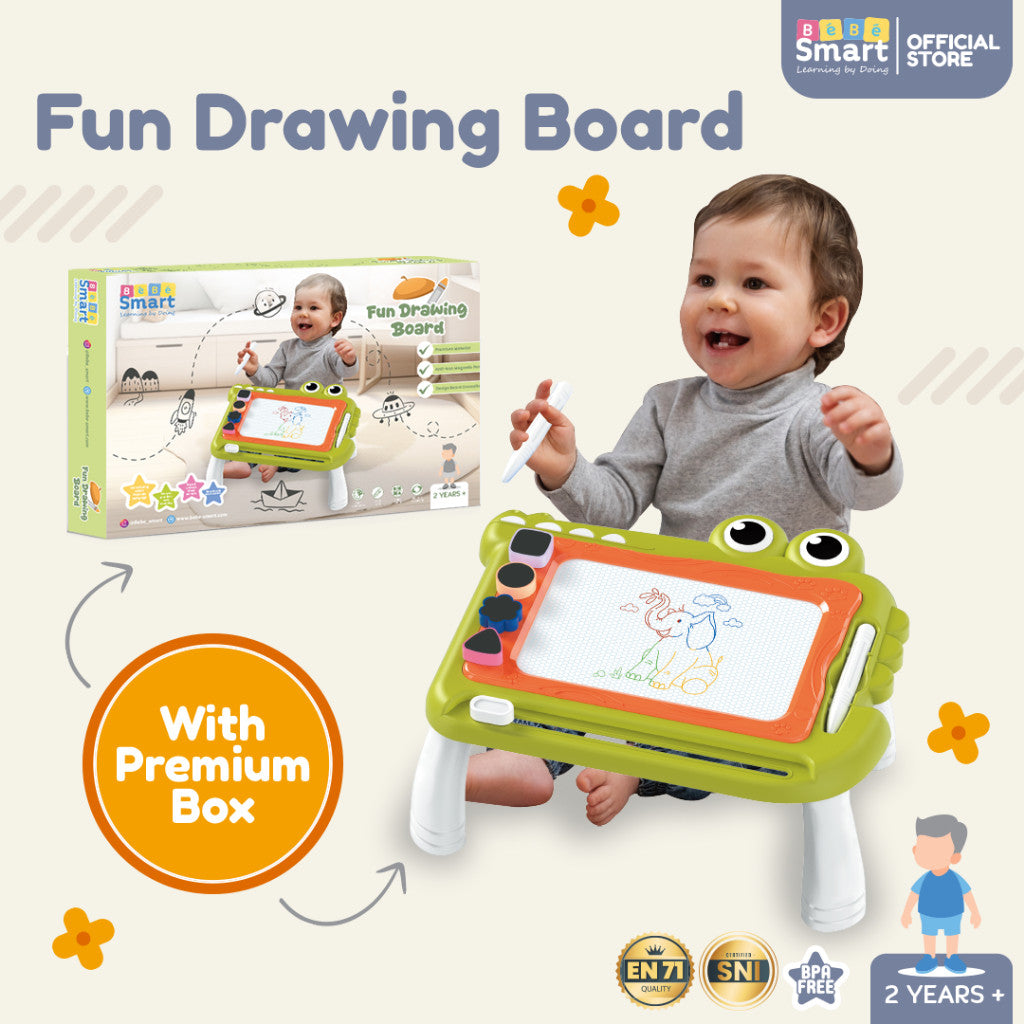 Drawing Board Magnetic | BEBE SMART Fun Drawing Board | Papan Tulis Magnet Warna | Meja Belajar Anak