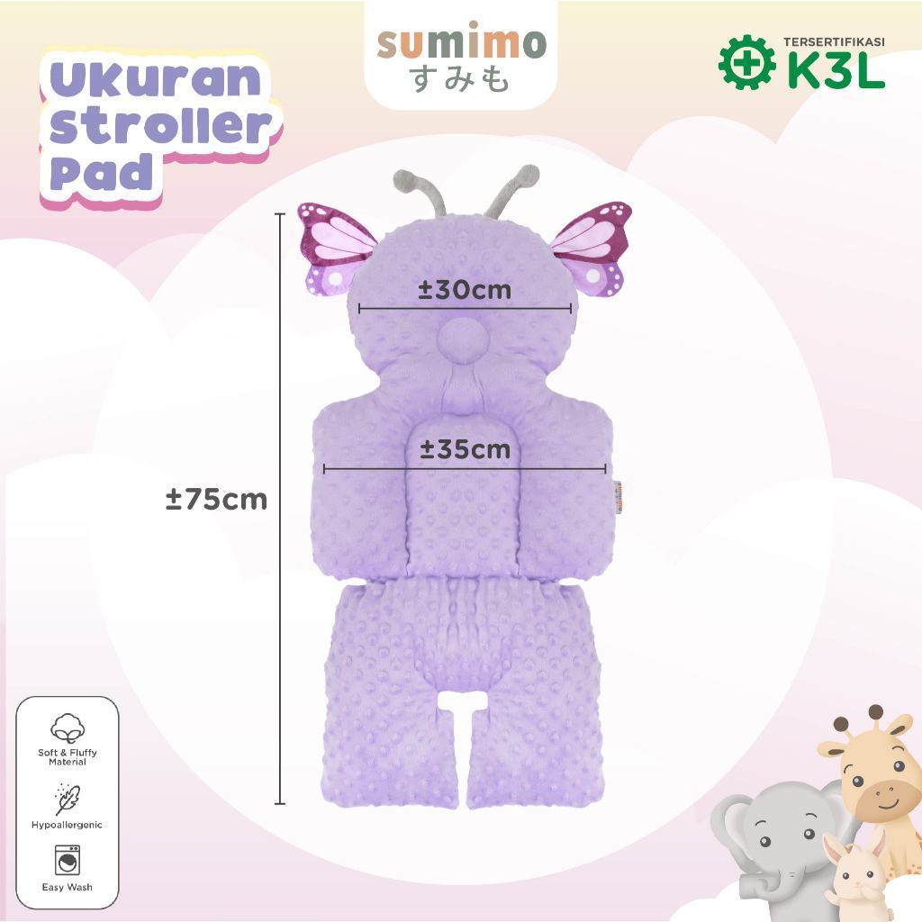 Sumimo Butterfly Minky Stroller Pad/Alas stroller karakter hewan lucu