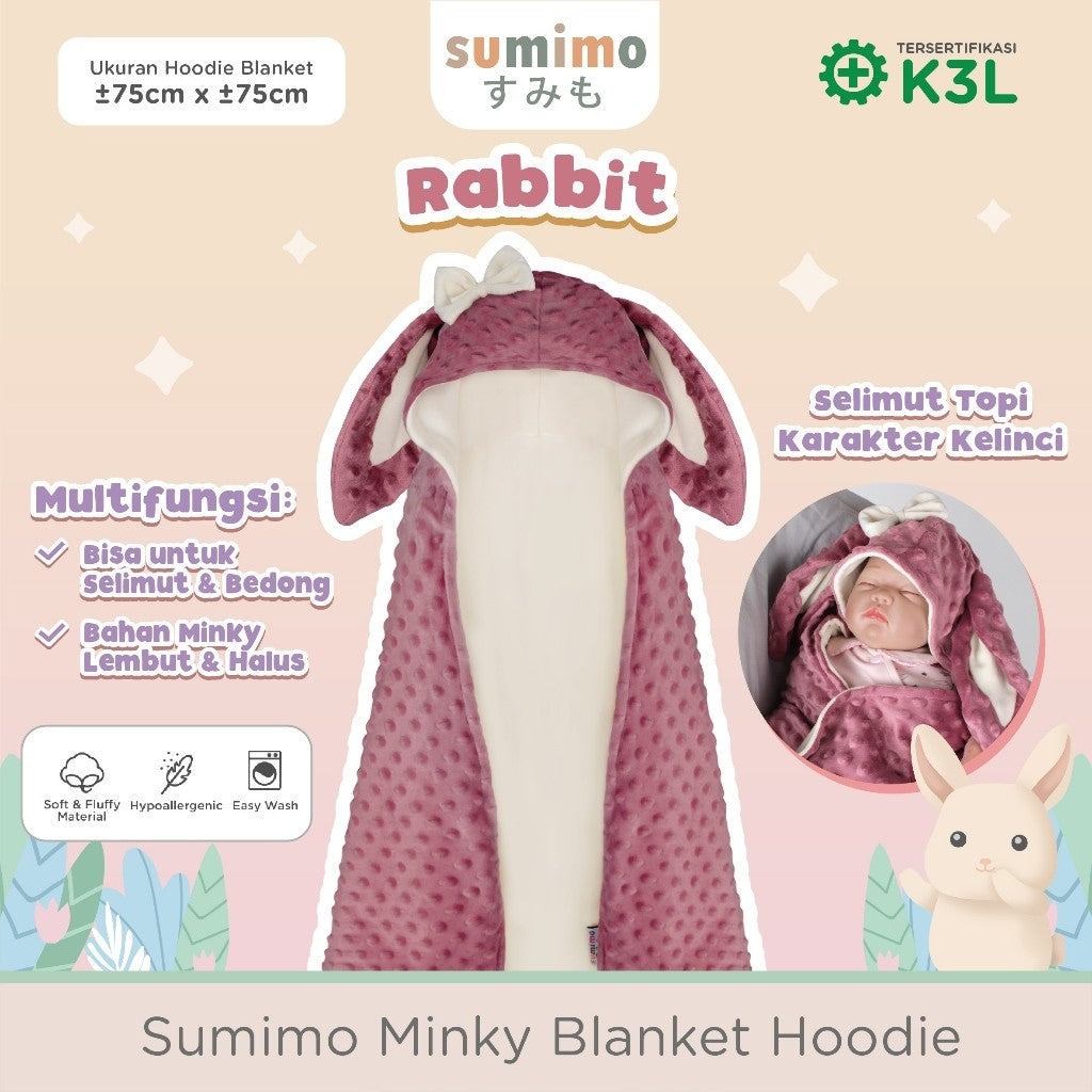 Sumimo Minky Blanket Hoodie Rabbit Matte Purple/ Selimut Topi Kelinci Bahan Minky