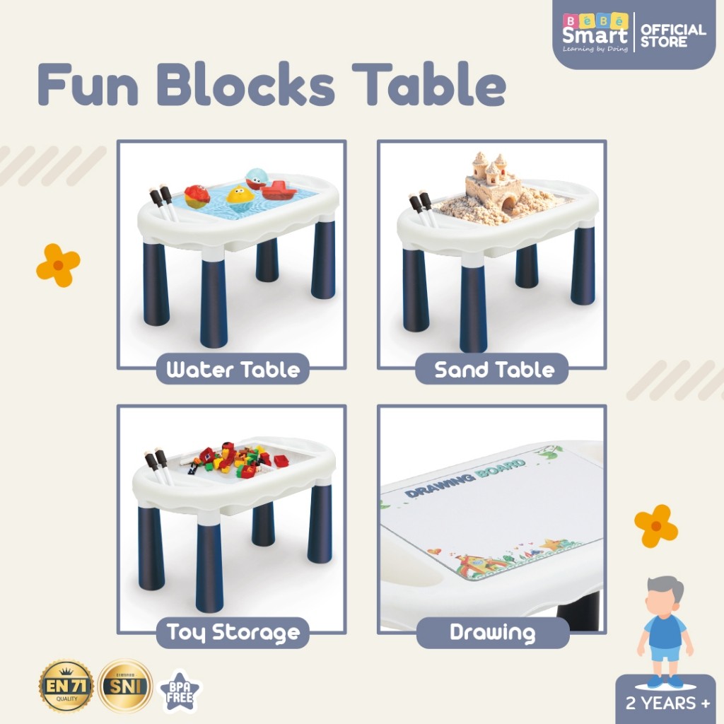 Mainan Meja Balok Multifungsi | BEBE SMART Fun Blocks Table | Meja Mainan Edukasi Blok Susun