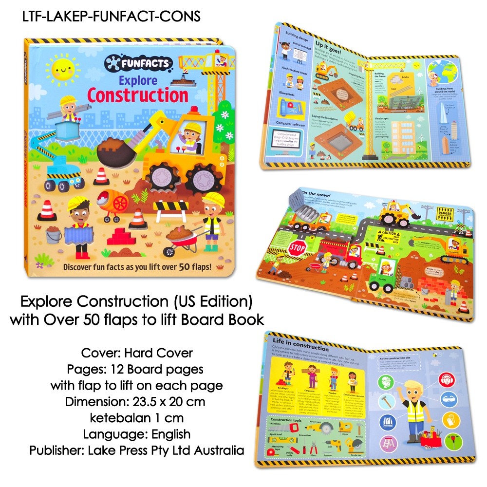 FunFacts Discover the Human Body, Solar System, Dinosaurs, Explore Construction, Baby Animals Board Book with over 50 Flaps to Lift