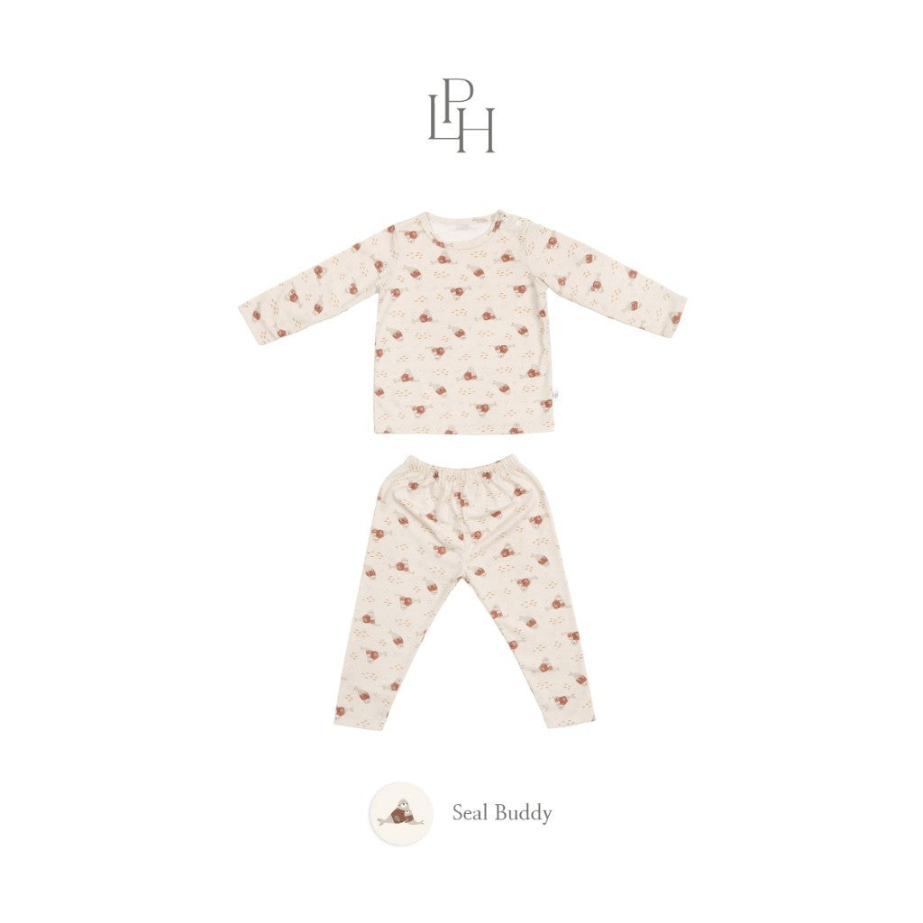 Little Palmerhaus - Little Wear Shoulder Button Long Set (Setelan Anak Lengan Panjang) 34.0