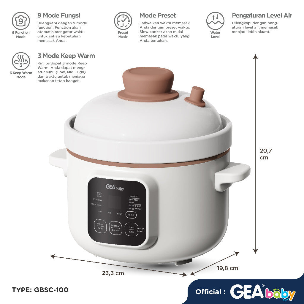 GEA Baby Slow Cooker GBSC-100 Smart Digital Slow Cooker 1 Liter Cooker Panci MPASI Baby Food Maker Alat Masak
