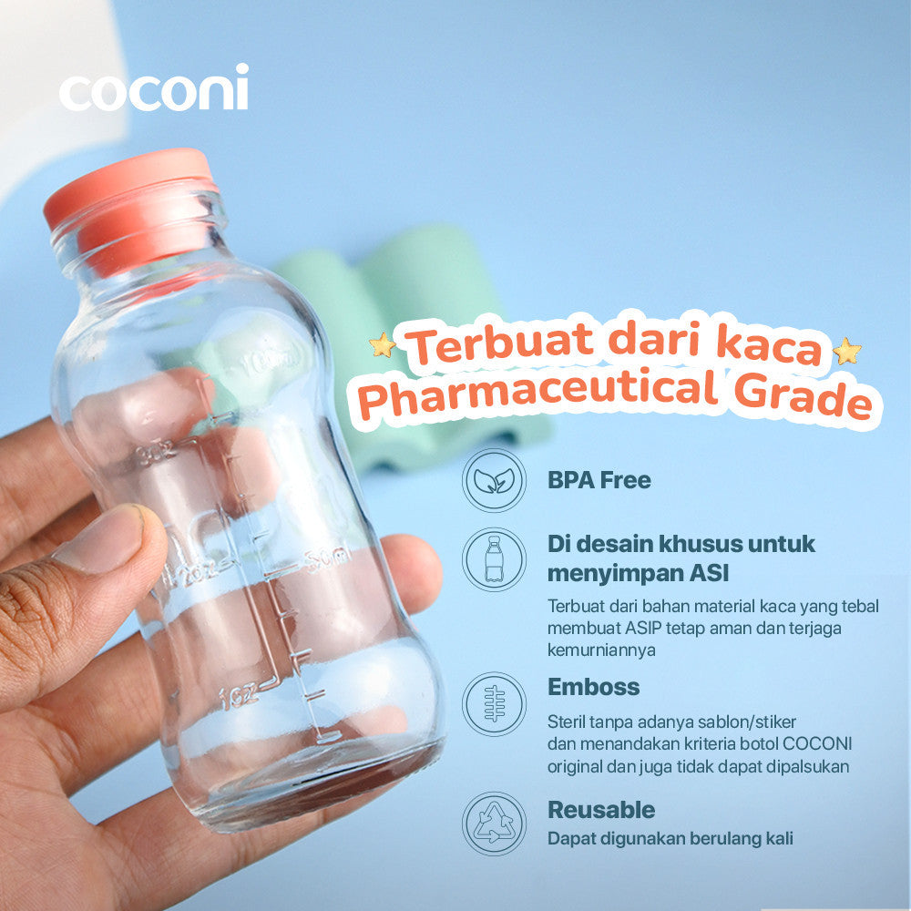 COCONI Breastmilk Storage Glass Bottle 4 Pcs | Botol Kaca ASI 100ml 4 Pcs - Botol Tempat ASIP | Botol Penyimpanan ASI Kaca