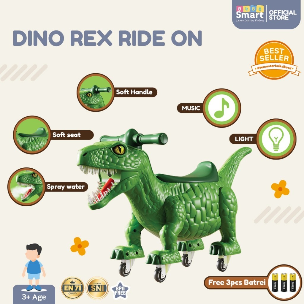 Mobil Dino Bisa Dinaiki | BEBE SMART Dino Rex Ride On | Mainan Anak Bisa Dinaki | Mainan Dino Ride