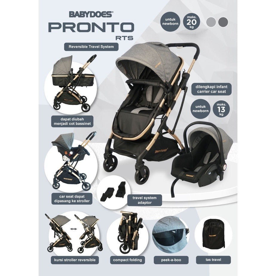 BABYDOES 2223 PRONTO RTS COMPACT REVERSIBLE SEAT & COT WITH TRAVEL SYSTEM