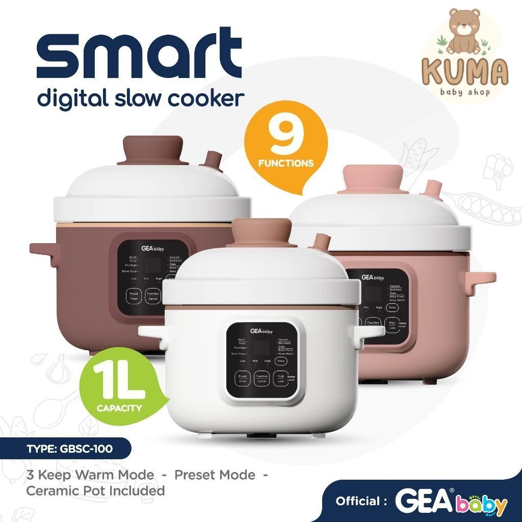 GEA Baby Slow Cooker GBSC-100 Smart Digital Slow Cooker 1 Liter Cooker Panci MPASI Baby Food Maker Alat Masak