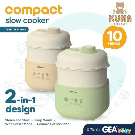 GEA Baby Compact Slow Cooker GBSC-500 Slowcooker Kukusan Steam Alat Masak MPASI Bayi Makanan Pendamping Asi Sup Kaldu Sop Broth Kado Hadiah Bayi Gift Baby Melahirkan Pengolah Makanan Anak Dewasa Orangtua