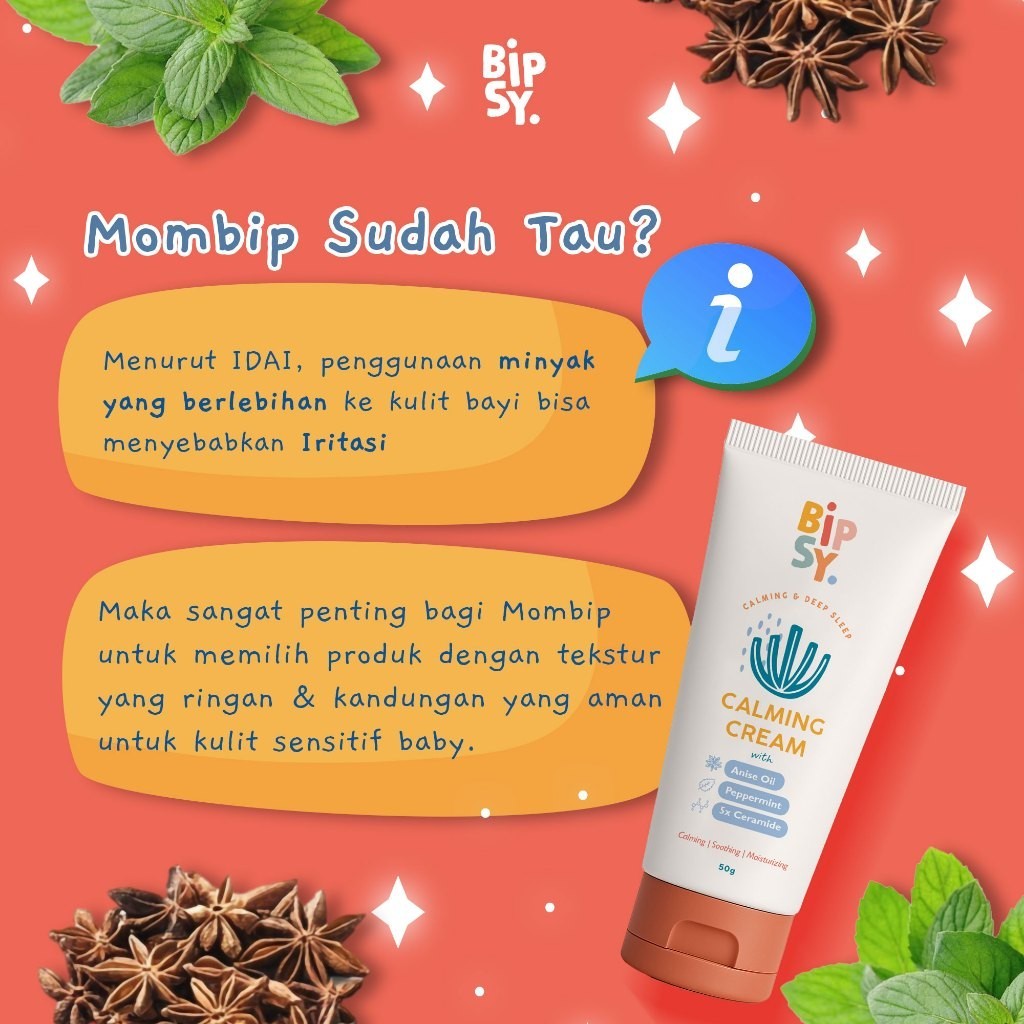 BIPSY Calming Cream 50gr – Anise Oil, 5x Ceramide, Pentavitin - Kolik Reda, Tidur Nyenyak
