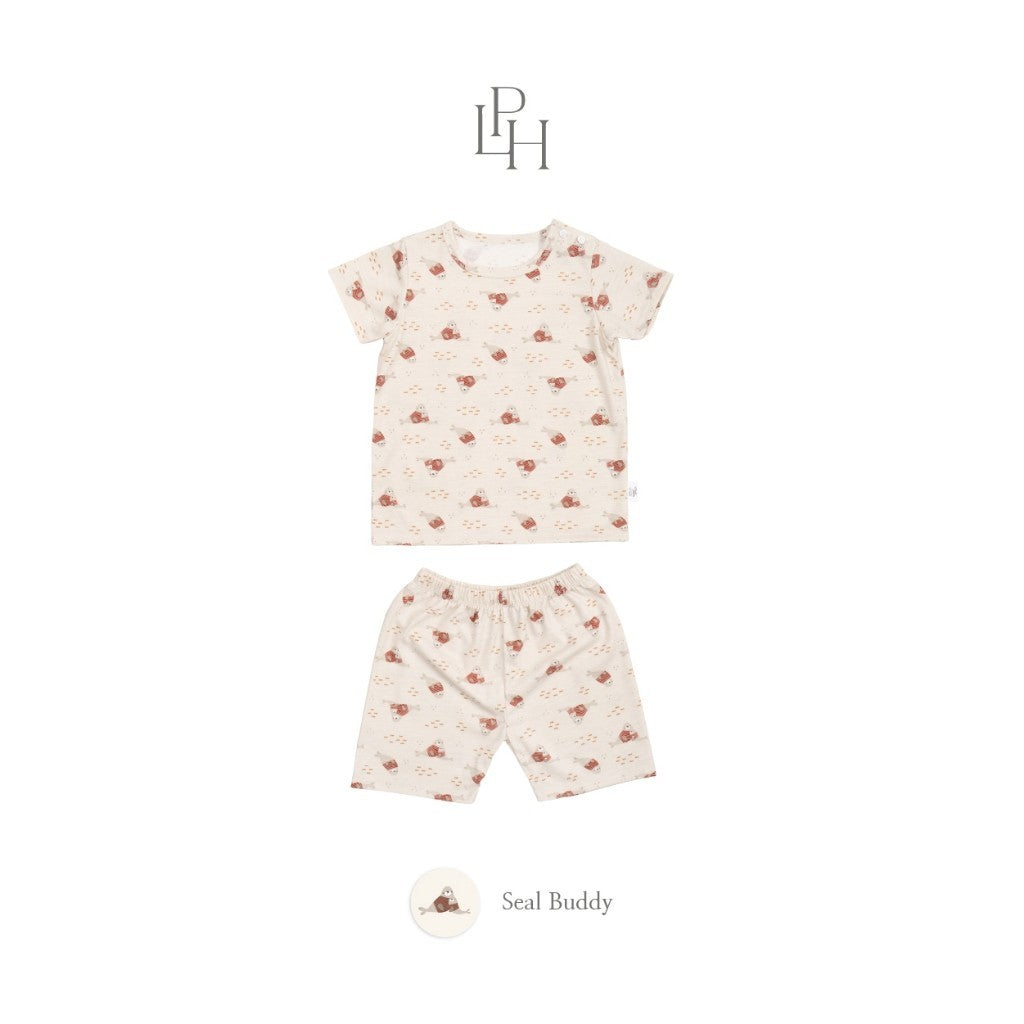 Little Palmerhaus - Little Wear Shoulder Button Short Set (Setelan Anak Lengan Pendek) 34.0
