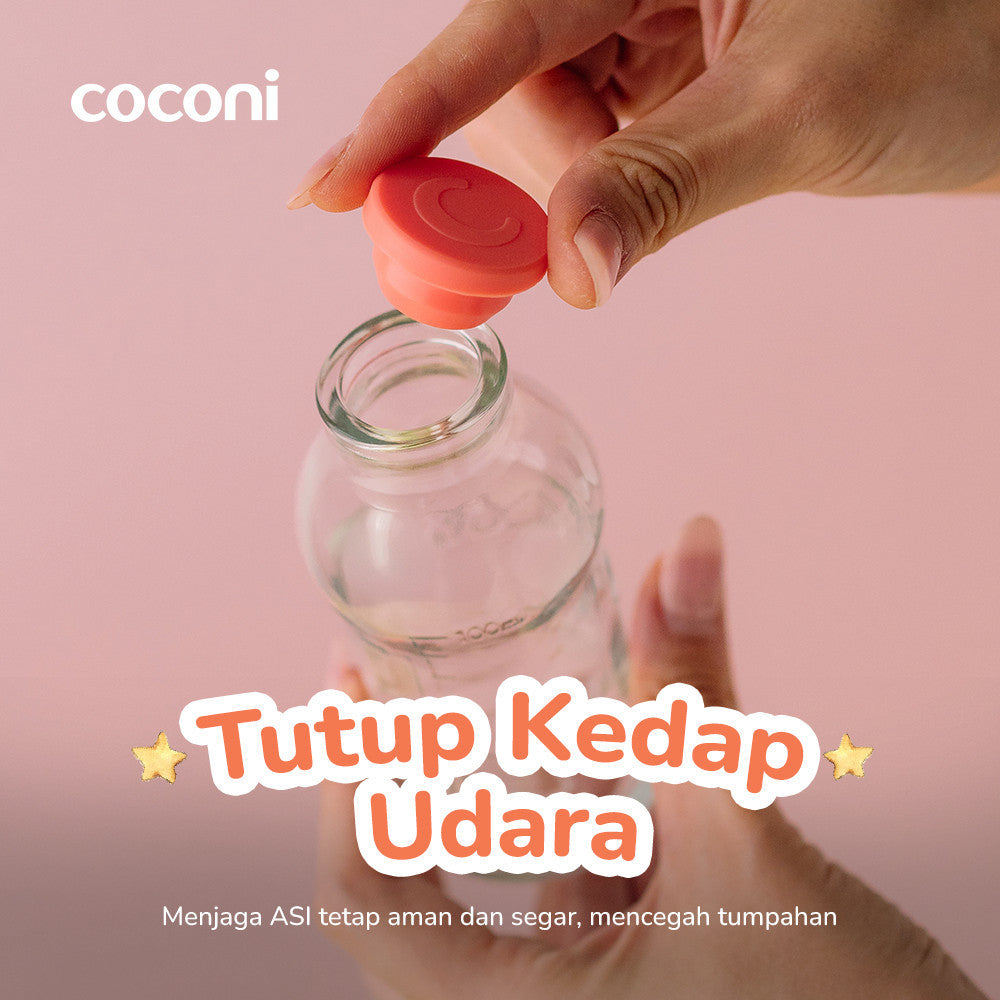 COCONI Breastmilk Storage Glass Bottle 4 Pcs | Botol Kaca ASI 100ml 4 Pcs - Botol Tempat ASIP | Botol Penyimpanan ASI Kaca