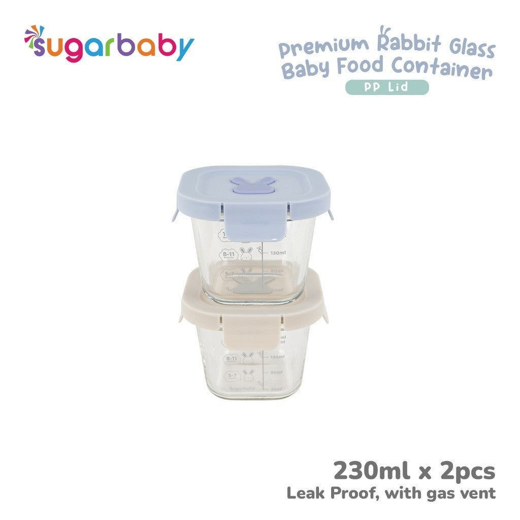 SugarBaby Premium Glass Jar Baby Food Container 3 pcs BPA FREE / Peralatan Makan Bayi MPASI / Wadah Mangkok Bayi Silicone Lid & Plastic Lid