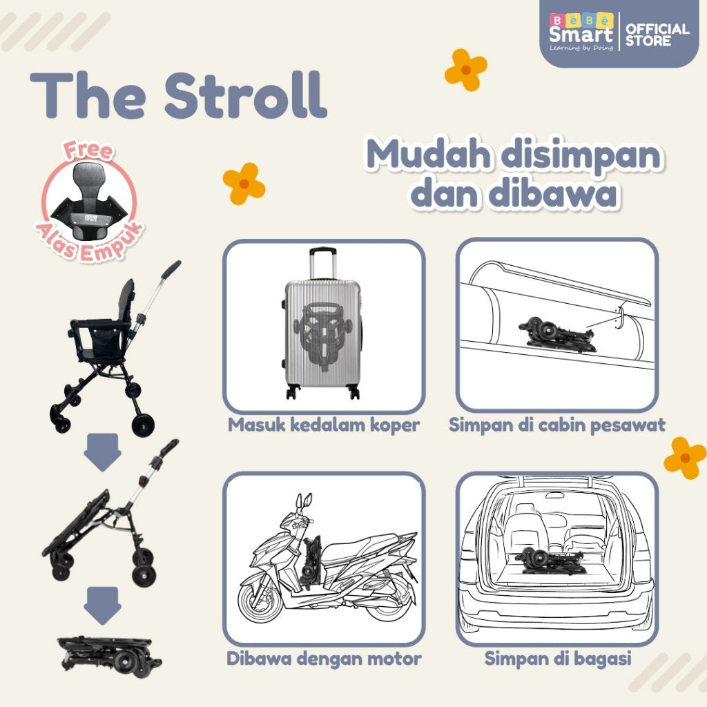 Stroller Dorongan Bayi Lipat | BEBE SMART The Stroll Travelling |  Stroller Baby 2 Way Foldable