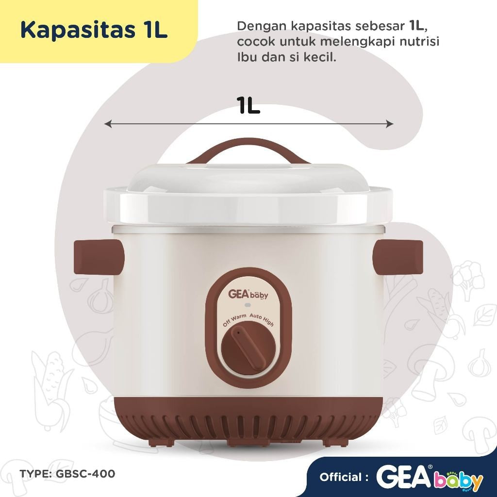 GEA Baby Smart Auto Slow Cooker GBSC-400 1 Liter Cooker Panci Alat Masak Makanan Bayi