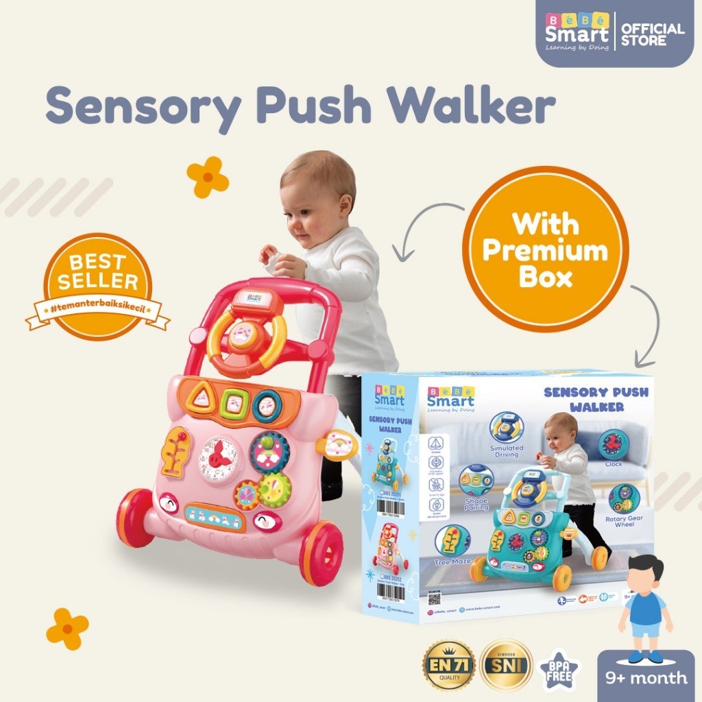 Mainan Dorongan Bayi Belajar Jalan | BEBE SMART Sensory Push Walker | Smart Baby Walker Push Walker