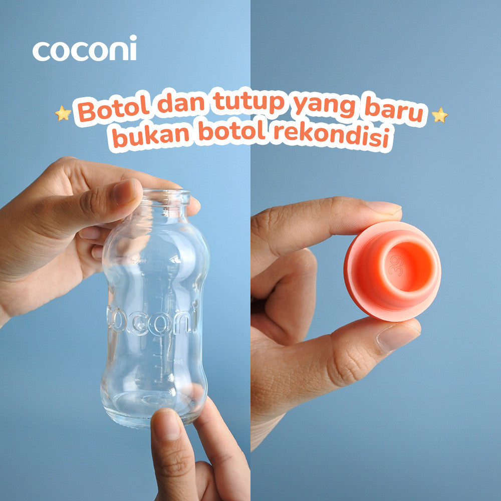 COCONI Breastmilk Storage Glass Bottle 4 Pcs | Botol Kaca ASI 100ml 4 Pcs - Botol Tempat ASIP | Botol Penyimpanan ASI Kaca