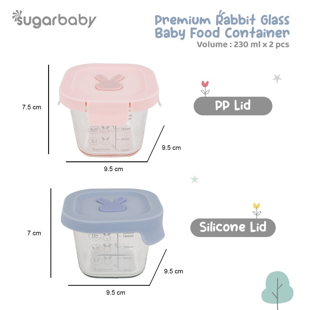 SugarBaby Premium Glass Jar Baby Food Container 3 pcs BPA FREE / Peralatan Makan Bayi MPASI / Wadah Mangkok Bayi Silicone Lid & Plastic Lid