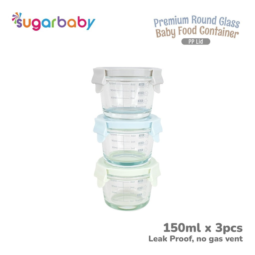 SugarBaby Premium Glass Jar Baby Food Container 3 pcs BPA FREE / Peralatan Makan Bayi MPASI / Wadah Mangkok Bayi Silicone Lid & Plastic Lid